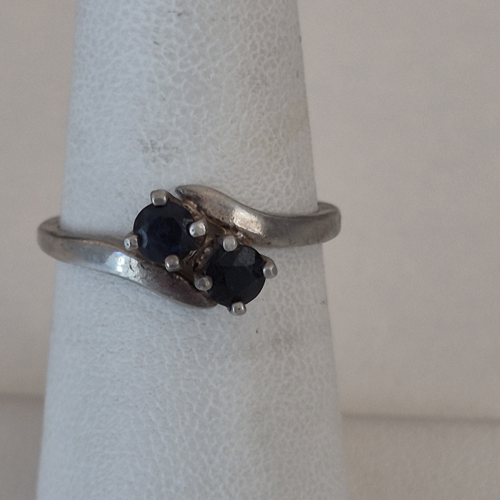 Sterling Silver and Double Navy Blue Round Bypass Accent Stones - Picture 2 of 6